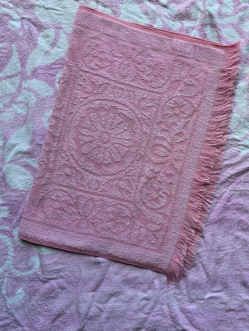 Vintage Sears Hand Towel Bubblegum Pink Fringed Bath Towel 1950 1960 Decor